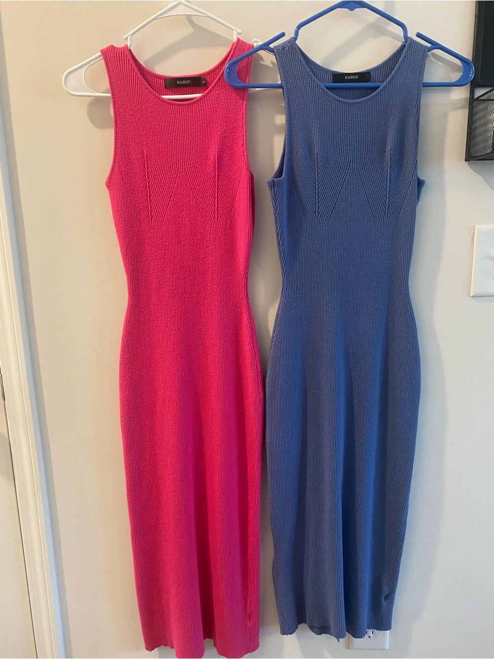 Sleeveless Ribbed Maxi Dress - Hot Pink and Periwinkle Blue